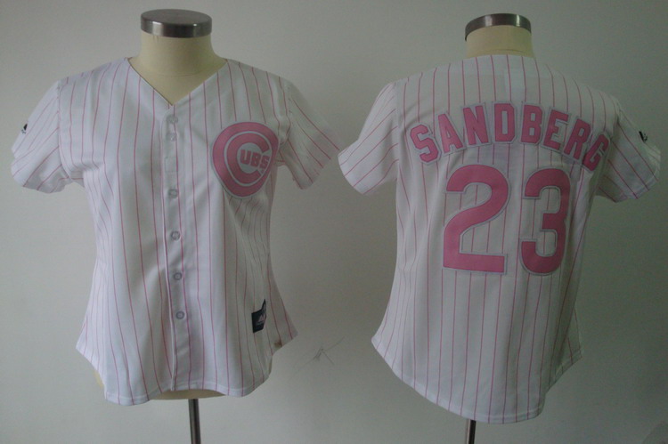 Cubs #23 Ryne Sandberg White Pink Number Women's Fashion Stitched MLB Jersey