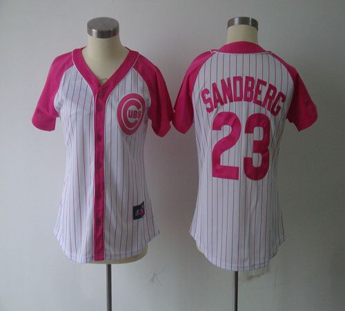 Cubs #23 Ryne Sandberg White/Pink Women's Splash Fashion Stitched MLB Jersey
