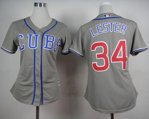 Cubs #34 Jon Lester Grey Alternate Road Women's Stitched MLB Jersey