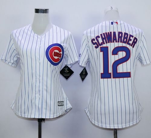 Cubs #12 Kyle Schwarber White(Blue Strip) Home Women's Stitched MLB Jersey