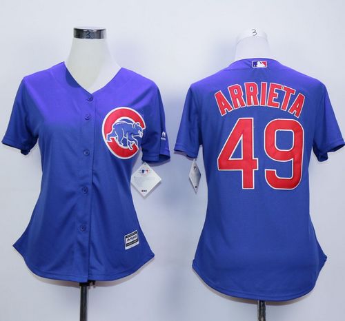 Cubs #49 Jake Arrieta Blue Alternate Women's Stitched MLB Jersey
