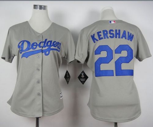 Dodgers #22 Clayton Kershaw Grey Alternate Road Women's Stitched MLB Jersey