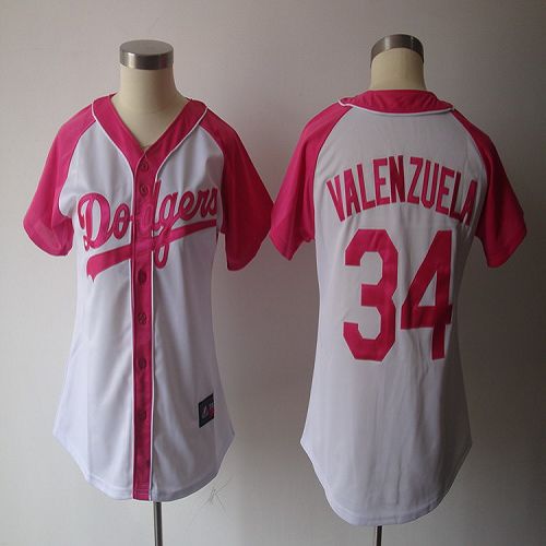 Dodgers #34 Fernando Valenzuela White/Pink Women's Splash Fashion Stitched MLB Jersey