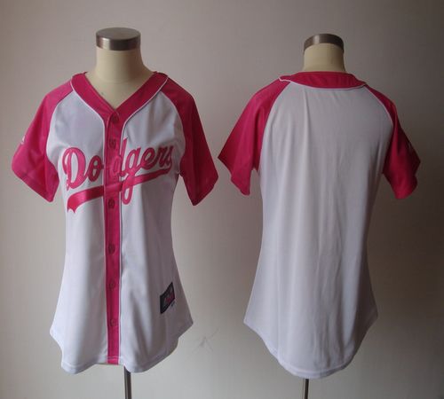 Dodgers Blank White/Pink Women's Splash Fashion Stitched MLB Jersey