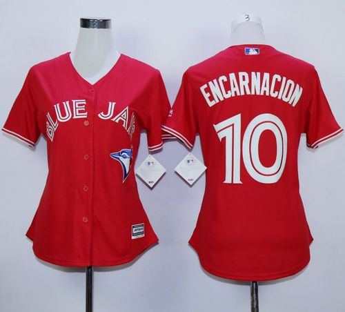 Blue Jays #10 Edwin Encarnacion Red Canada Day Women's Stitched MLB Jersey