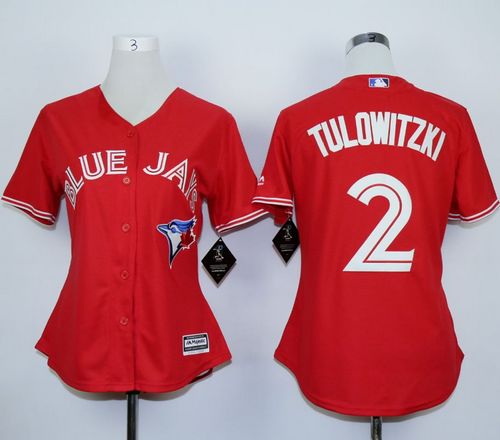 Blue Jays #2 Troy Tulowitzki Red Canada Day Women's Stitched MLB Jersey