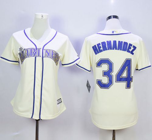 Mariners #34 Felix Hernandez Cream Alternate Women's Stitched MLB Jersey