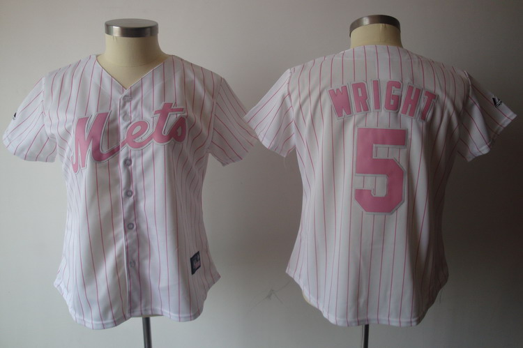 Mets #5 David Wright White Pink Strip Women's Fashion Stitched MLB Jersey