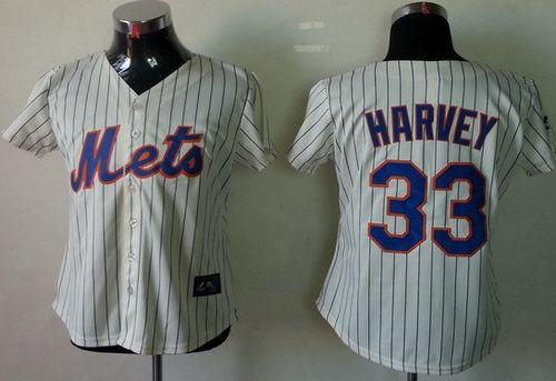 Mets #33 Matt Harvey Cream(Blue Strip) Women's Fashion Stitched MLB Jersey