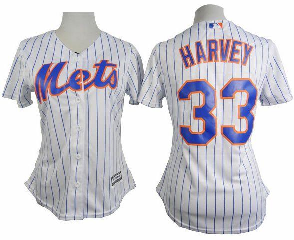 Mets #33 Matt Harvey White(Blue Strip) Women's Home Stitched MLB Jersey