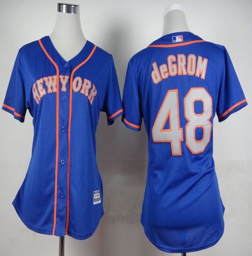 Mets #48 Jacob deGrom Blue(Grey NO.) Alternate Road Women's Stitched MLB Jersey
