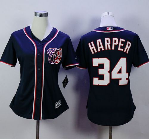 Nationals #34 Bryce Harper Navy Blue Alternate 2 Women's Stitched MLB Jersey