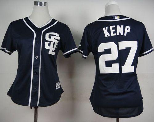 Padres #27 Matt Kemp Navy Blue Alternate 1 Women's Stitched MLB Jersey