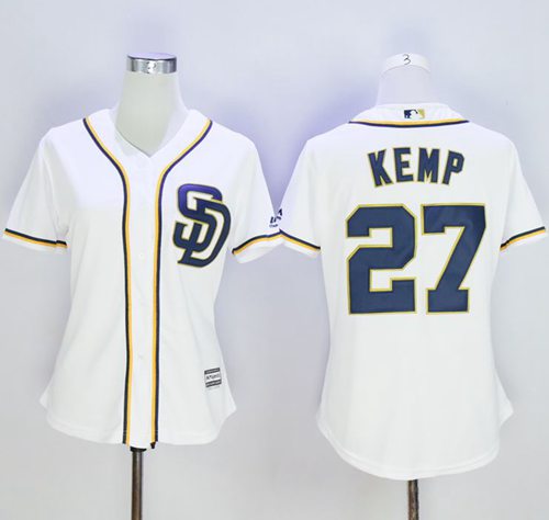 Padres #27 Matt Kemp New White Women's Home Stitched MLB Jersey