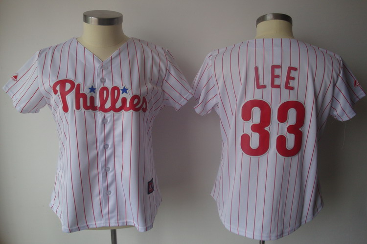 Phillies #33 Cliff Lee White With Red Strip Women's Fashion Stitched MLB Jersey