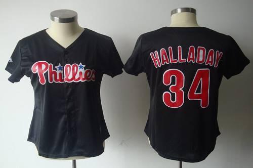 Phillies #34 Roy Halladay Black Women's Fashion Stitched MLB Jersey