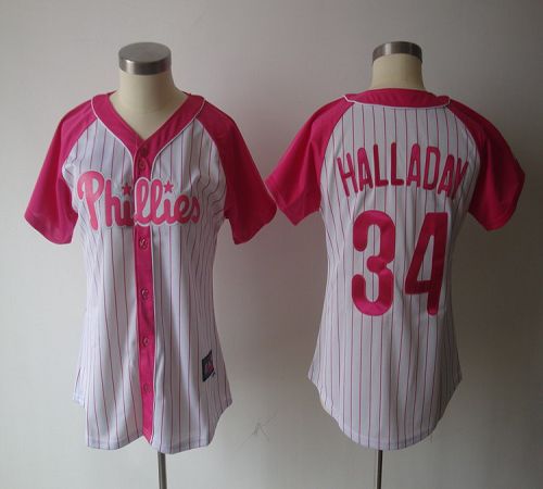 Phillies #34 Roy Halladay White/Pink Women's Splash Fashion Stitched MLB Jersey