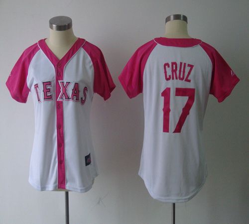 Rangers #17 Nelson Cruz White/Pink Women's Splash Fashion Stitched MLB Jersey