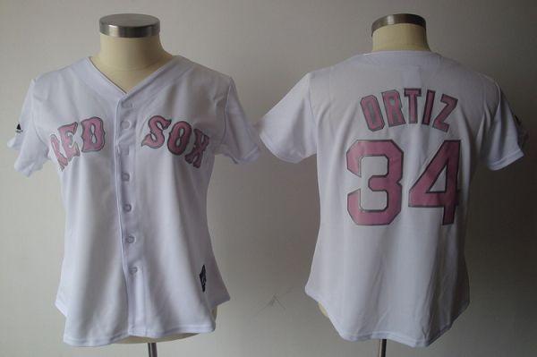Red Sox #34 David Ortiz White Pink No. Women's Fashion Stitched MLB Jersey