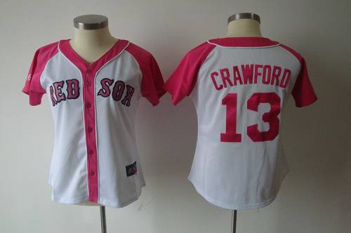 Red Sox #13 Carl Crawford White/Pink Women's Splash Fashion Stitched MLB Jersey