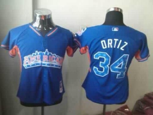 Red Sox #34 David Ortiz Blue 2013 All Star Women's Stitched MLB Jersey