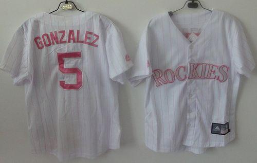 Rockies #5 Carlos Gonzalez White(Pink Strip) Women's Fashion Stitched MLB Jersey