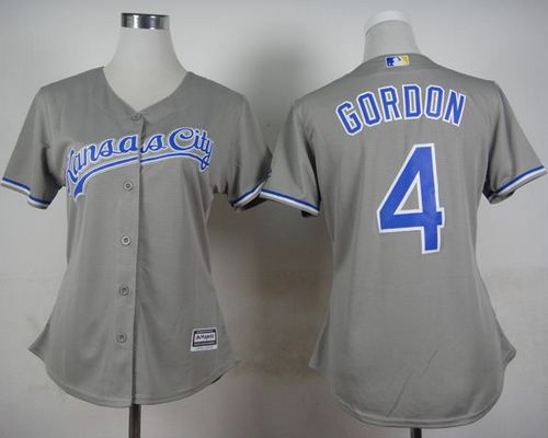 Royals #4 Alex Gordon Grey Road Women's Stitched MLB Jersey