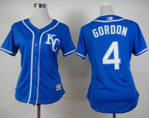 Royals #4 Alex Gordon Blue Alternate 2 Women's Stitched MLB Jersey