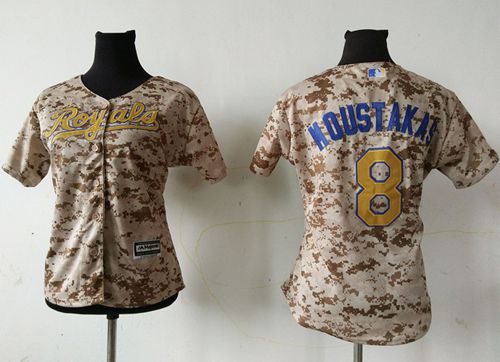 Royals #8 Mike Moustakas Camo Women's Fashion Stitched MLB Jersey