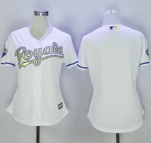 Royals Blank White Women's 2015 World Series Champions Gold Program Cool Base Stitched MLB Jersey