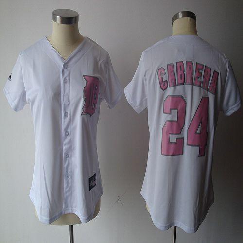 Tigers #24 Miguel Cabrera White Pink Number Women's Fashion Stitched MLB Jersey