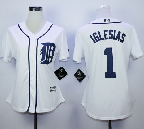 Tigers #1 Jose Iglesias White Home Women's Stitched MLB Jersey