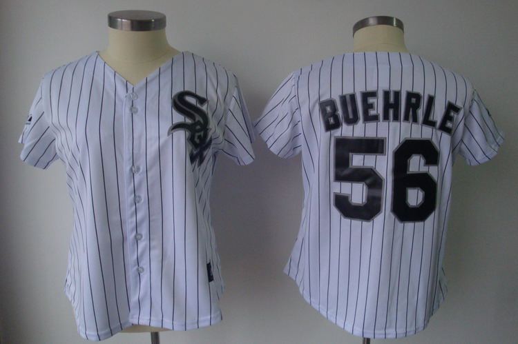 White Sox #56 Mark Buehrle White With Black Strip Women's Fashion Stitched MLB Jersey