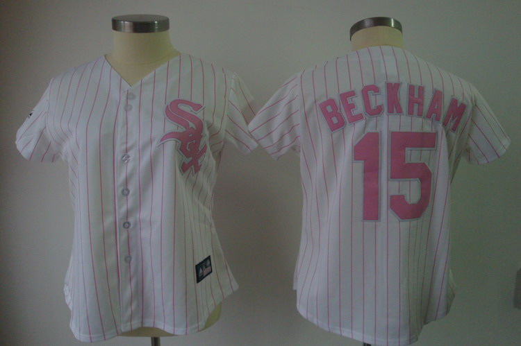 White Sox #15 Gordon Beckham White Pink Strip Women's Fashion Stitched MLB Jersey