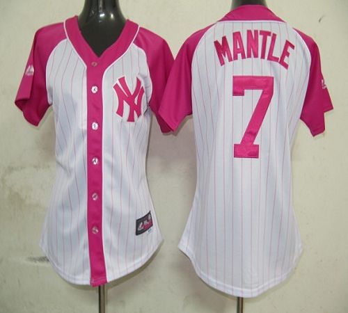 Yankees #7 Mickey Mantle White/Pink Women's Splash Fashion Stitched MLB Jersey