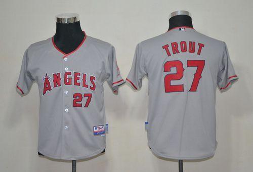 Angels #27 Mike Trout Grey Cool Base Stitched Youth MLB Jersey