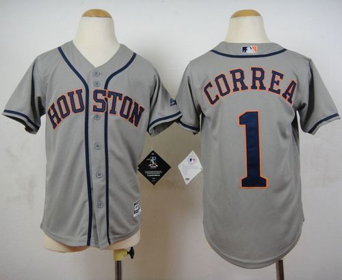 Astros #1 Carlos Correa Grey Cool Base Stitched Youth MLB Jersey
