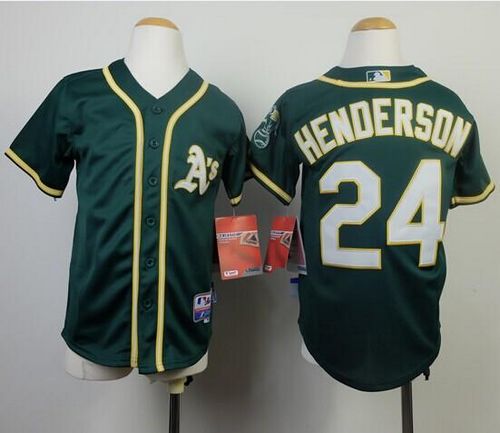 Athletics #24 Rickey Henderson Green Cool Base Stitched Youth MLB Jersey