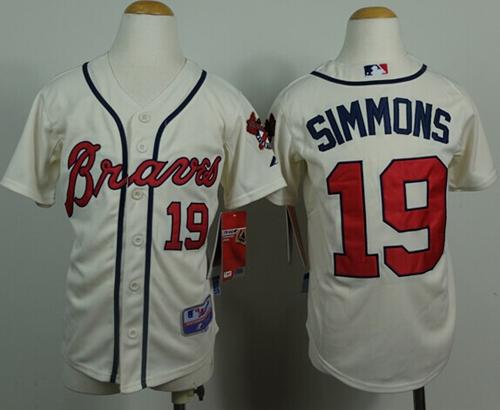 Braves #19 Andrelton Simmons Cream Cool Base Stitched Youth MLB Jersey