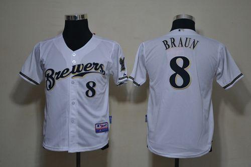 Brewers #8 Ryan Braun White Cool Base Stitched Youth MLB Jersey