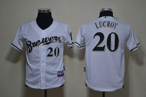 Brewers #20 Jonathan Lucroy White Cool Base Stitched Youth MLB Jersey