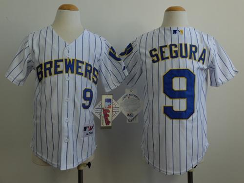 Brewers #9 Jean Segura White(Blue Stripe) Cool Base Stitched Youth MLB Jersey