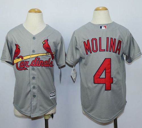Cardinals #4 Yadier Molina Grey Cool Base Stitched Youth MLB Jersey
