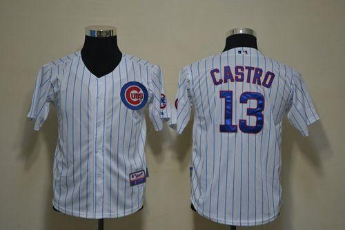 Cubs #13 Starlin Castro White(Blue Strip) Cool Base Stitched Youth MLB Jersey