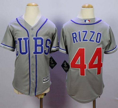 Cubs #44 Anthony Rizzo Grey Alternate Road Cool Base Stitched Youth MLB Jersey