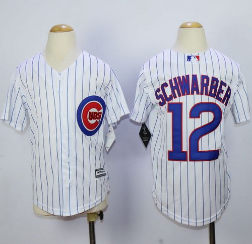 Cubs #12 Kyle Schwarber White(Blue Strip) Cool Base Stitched Youth MLB Jersey