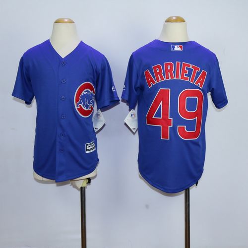 Cubs #49 Jake Arrieta Blue Cool Base Stitched Youth MLB Jersey