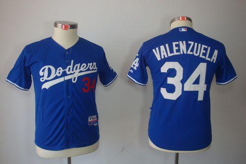 Dodgers #34 Fernando Valenzuela Blue Cool Base Stitched Youth MLB Jersey
