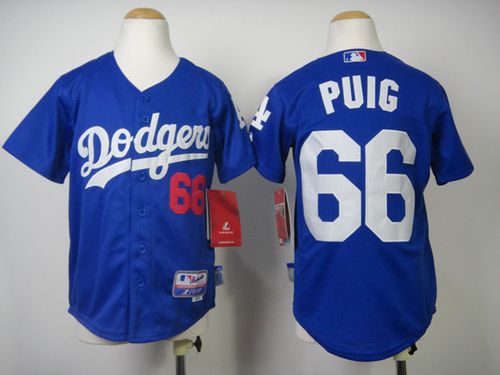 Dodgers #66 Yasiel Puig Blue Cool Base Stitched Youth MLB Jersey