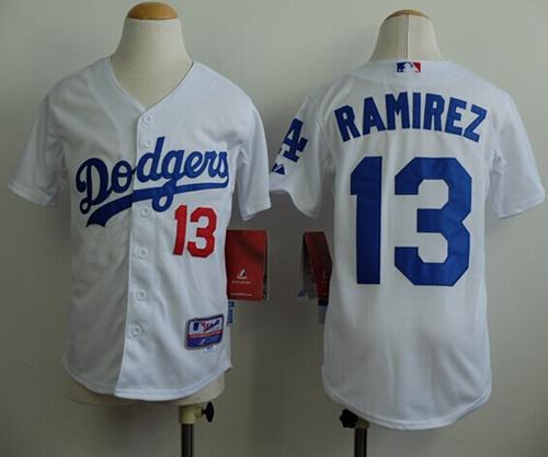 Dodgers #13 Hanley Ramirez White Cool Base Stitched Youth MLB Jersey